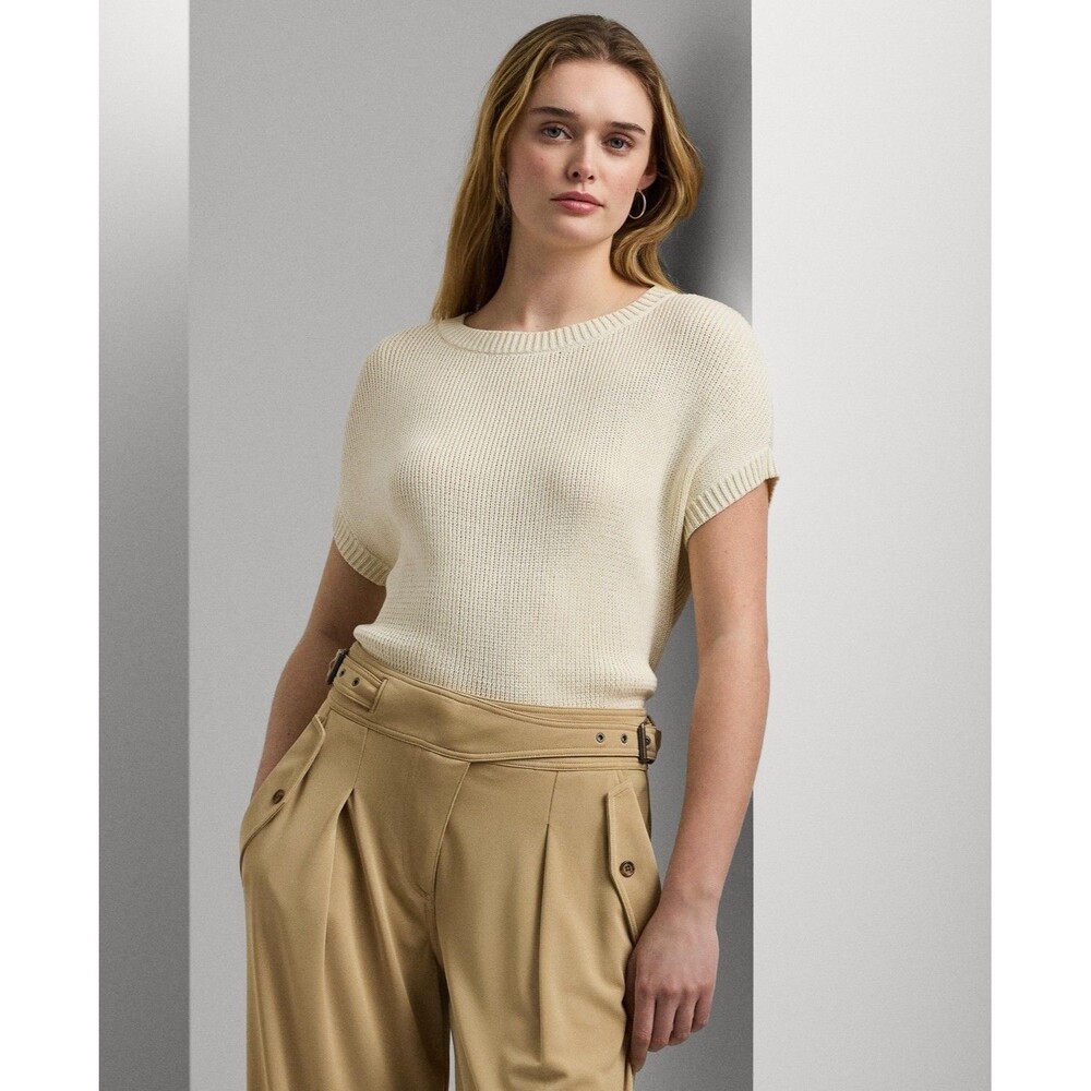 Lauren Ralph Lauren Women’s Rib-Knit Crewneck Sweater XL Short Dolman Sleeve